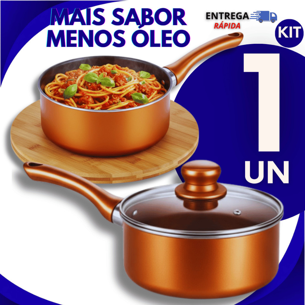 Panela Antiaderente Tampa de Vidro 18 Cm Estilo Cobre Panela Com Teflon Não gruda Utilidade