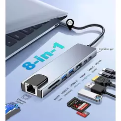 HUB 3.0 De Porta USB Tipo C 8 Em 1 RJ45 Adaptador HDMI Para Laptop Adequado Laptops E Computadores
