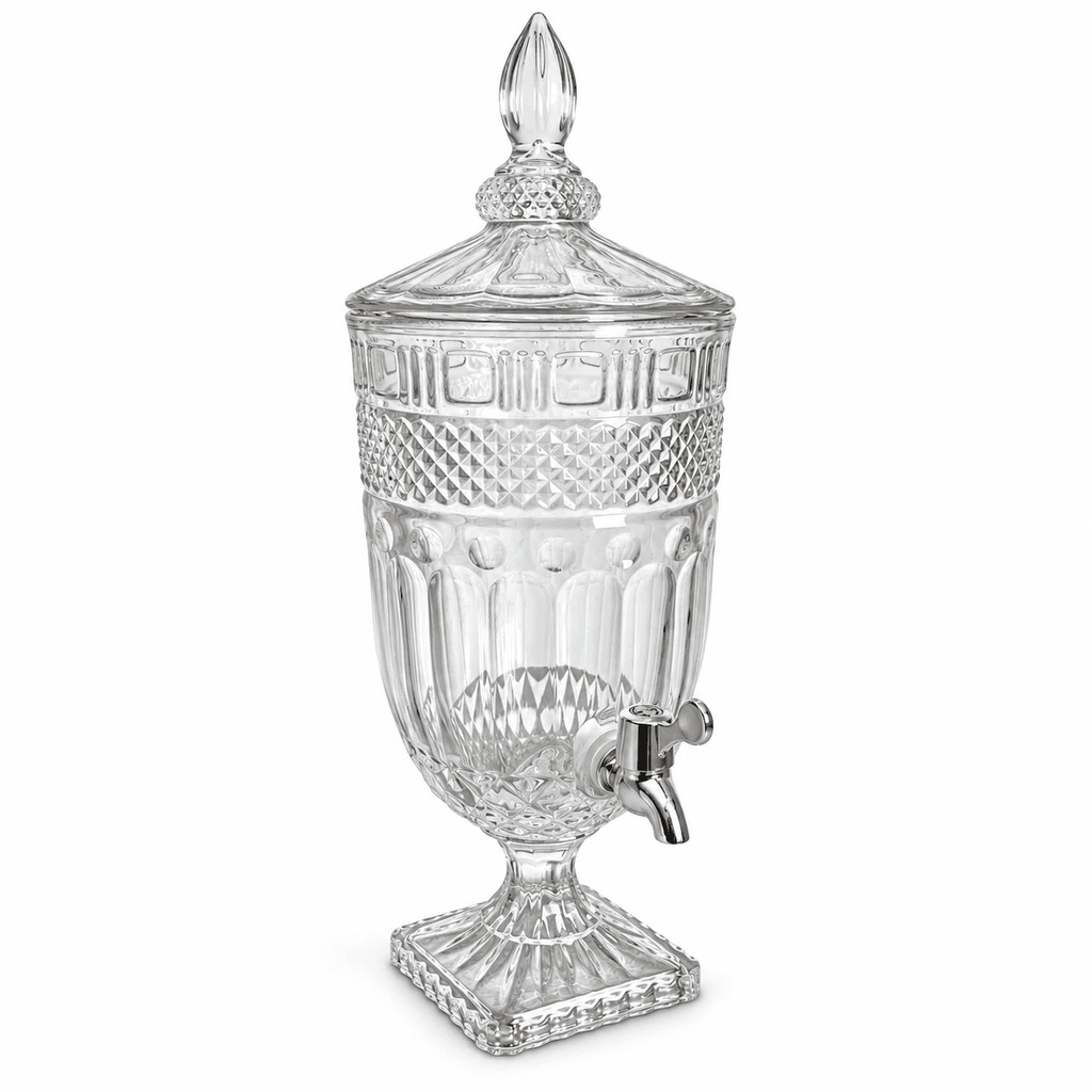 Suqueira De Vidro 5 Litros Jarra Modelo Cristal Torneira Dispenser Água Aromatizada Sucos Bebidas CHEF D