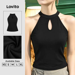 Lovito Top Casual Preto Versátil para Mulheres Estilo Simples primavera/verão TKK8P2D1118
