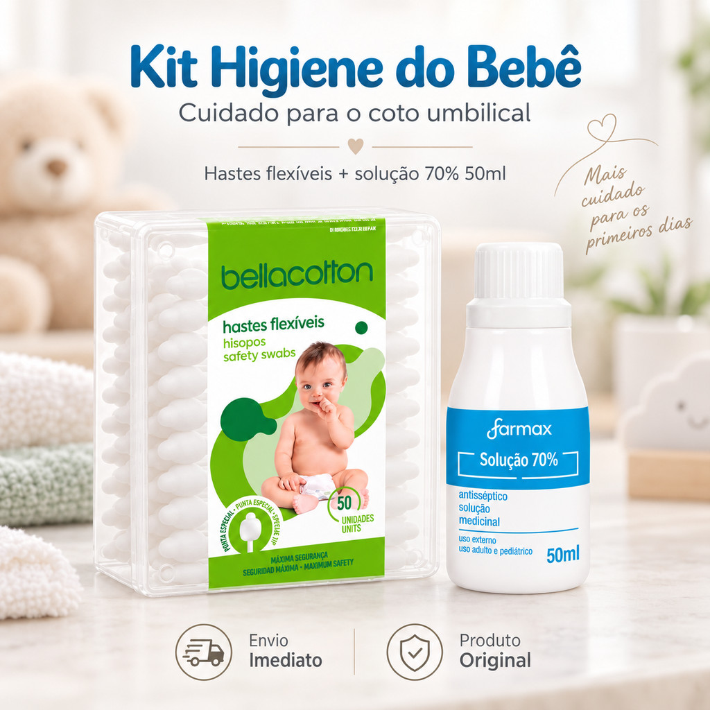 Kit higiene do coto UMBILICAL do Bebê Hastes Flexiveis Limpeza Cotonete Envio Imediato