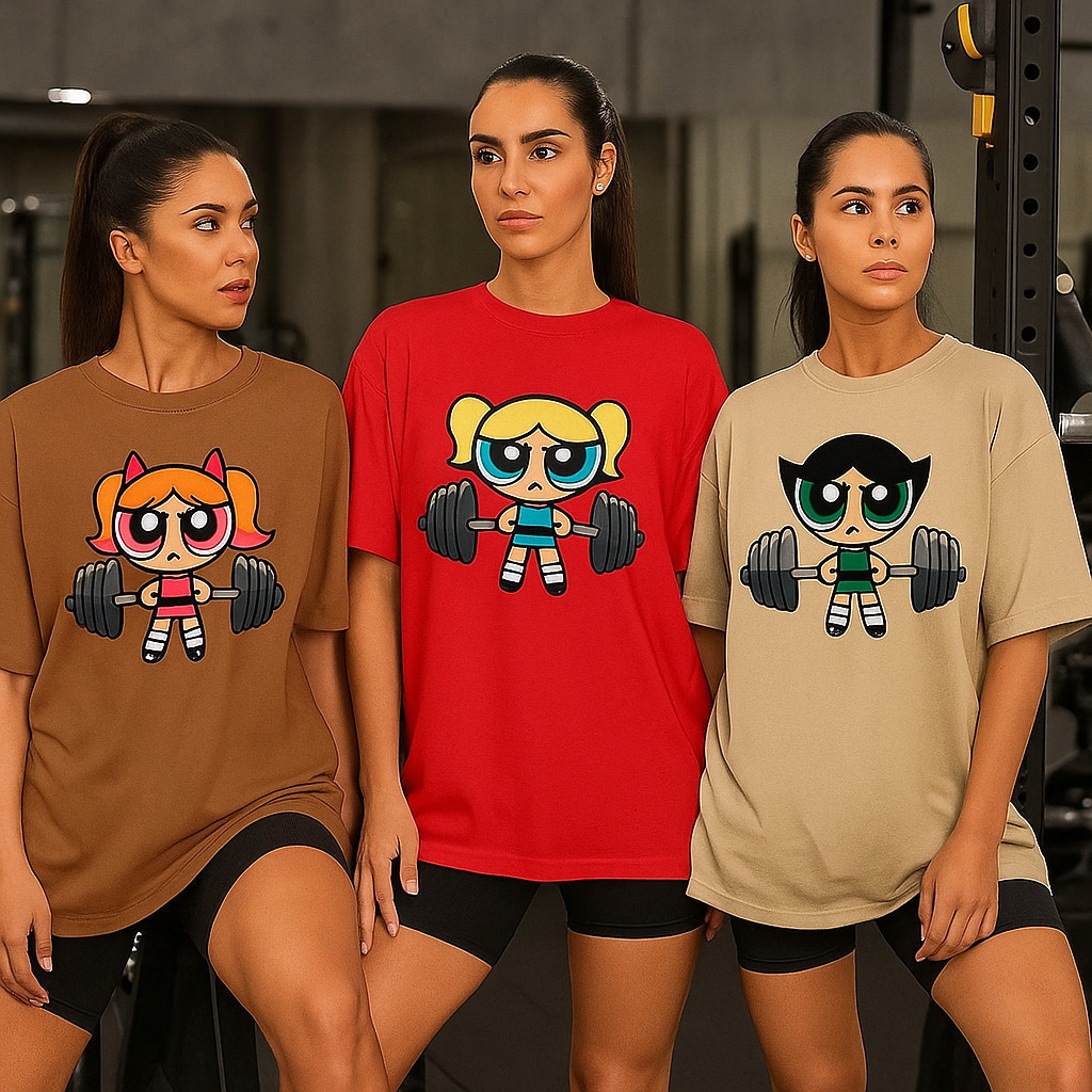 KIT 3 Camisetas Femininas Blusão Fitness Academia Treino Meninas Superpoderosas Camisa Esportiva Para Academia