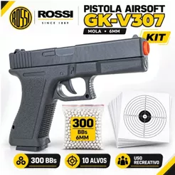 Pistola Airsoft Vigor GK V307 Spring 6mm Recreativa + 300 BBs + 10 Alvos