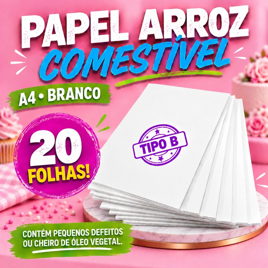 Papel Arroz Branco A4 Pacote C/ 20 Un Tipo B - LEIA DESCRIÇÃO - Trincado, ondulado, cheiro óleo vegetal, quebrado