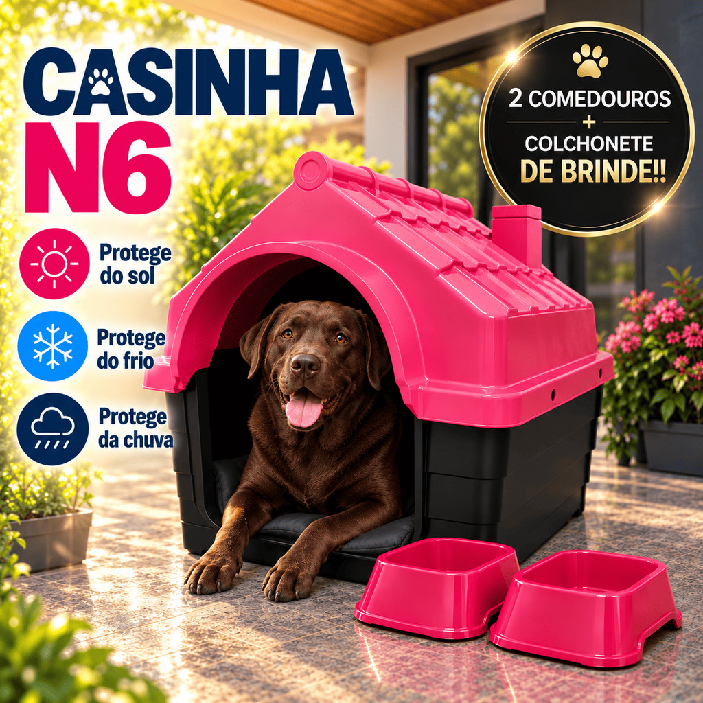 Imagem Casinha Cachorro N6 Porte Pequeno com Colchonete Casa Pet Proteção Raios UV Resistente
