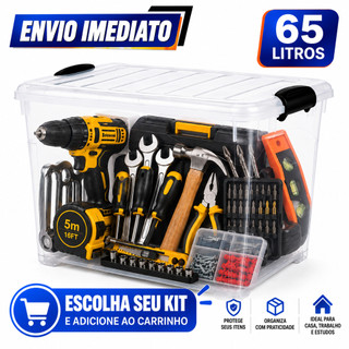 Caixa Baú Organizadora 65L Transparente com Rodinhas e Travas