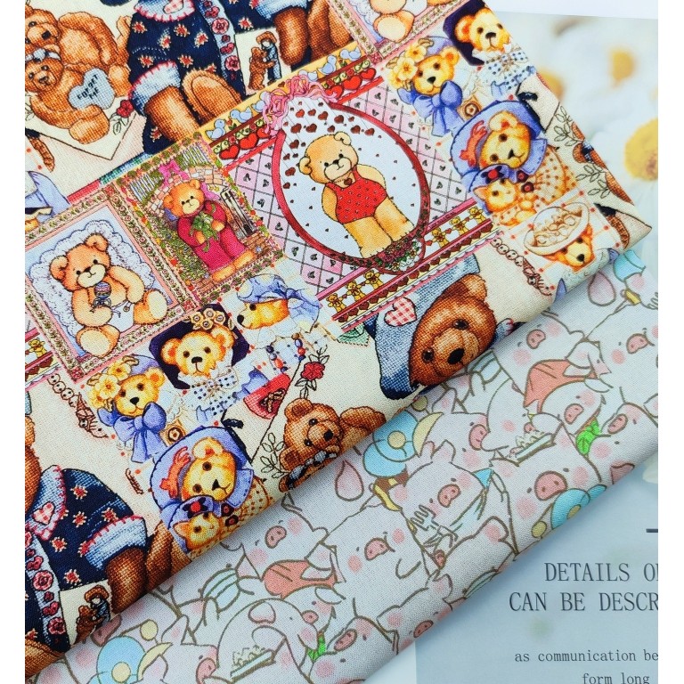 20 crianças dos desenhos animados impresso algodão puro simples tecer pequeno urso Piggy tecido bebê crianças roupas sai