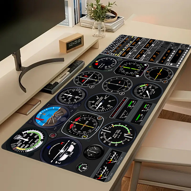 Tapete de Mesa Extra Grande Cockpit Avião Instrumentos Simulador Voo Gamer Antiderrapante 80x30cm