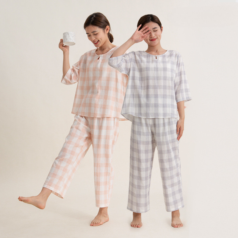 Pijamas de fio duplo feminino pijamas de verão algodão feminino primavera roupas para casa fio de algodão puro fio duplo
