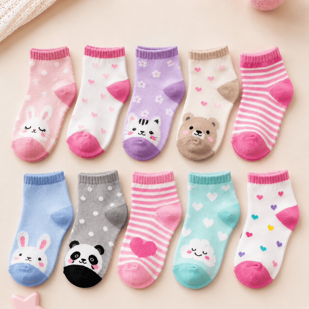 Kit 3 Pares de Meia Soquete Infantil Feminina Cano Baixo Estampas Sortidas Macia e Confortável