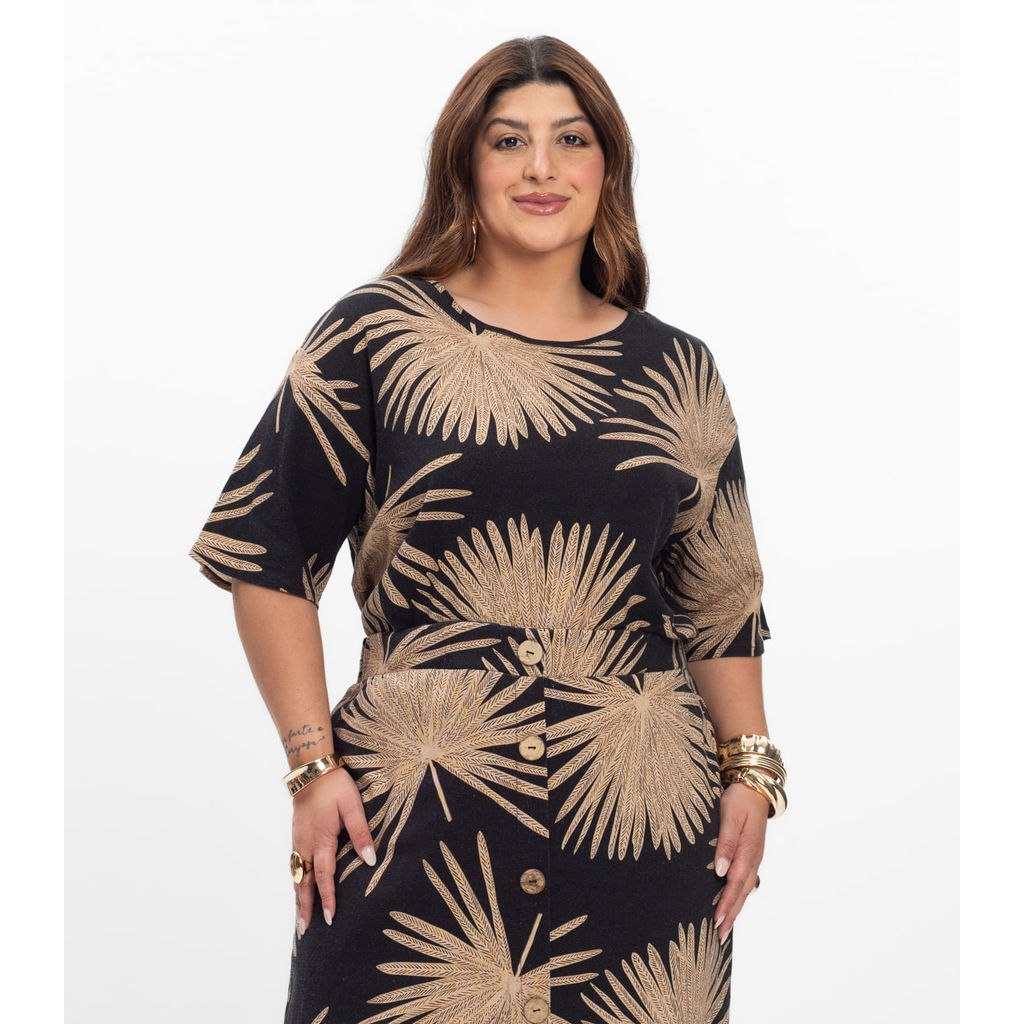 Blusa Manga Curta Feminina Plus Size Secret Glam Preto