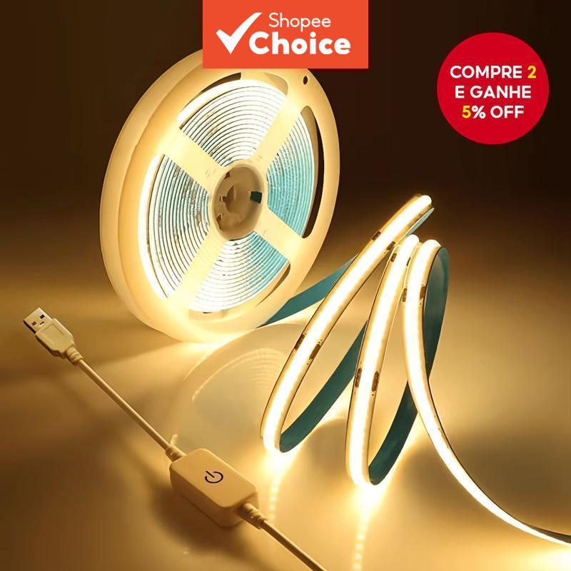 Fita de LED COB USB 5V 320 LEDs por metro Sensor Touch TV Espelho Cozinha