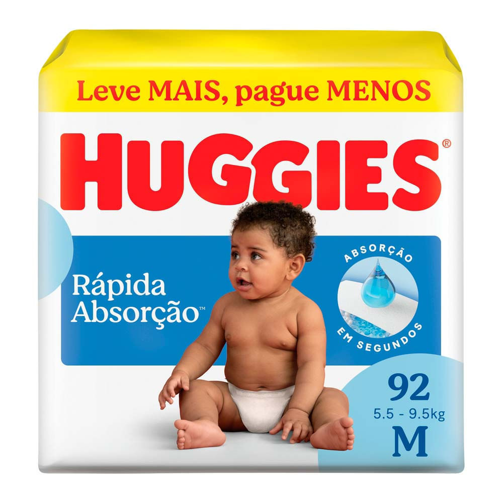 Fralda Huggies Rápida Absorção Tamanho M Pacote Hiper 92 Unidades Descartáveis Leve Mais Por Menos