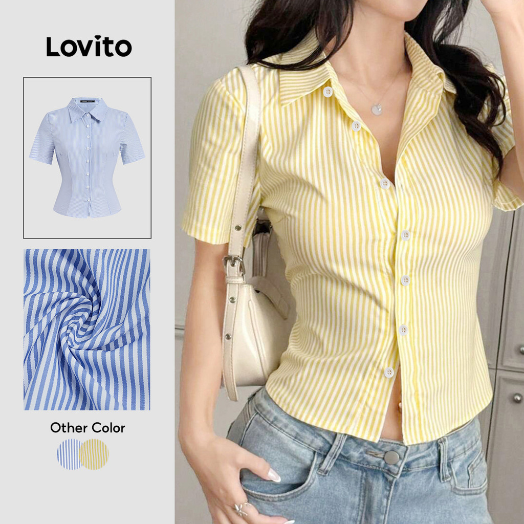 Lovito Elegante Blusa Com Botões E Bojo Cor Amarelo Claro Ideal Para Primavera/verão L143AD628