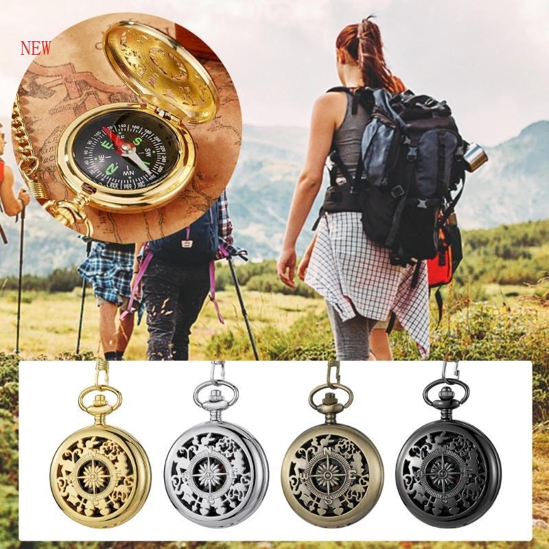 Relógio Bolso Multifuncional Flip Aberto Bússola Sobrevivência Para Homens Retro Oco Fecho Cha