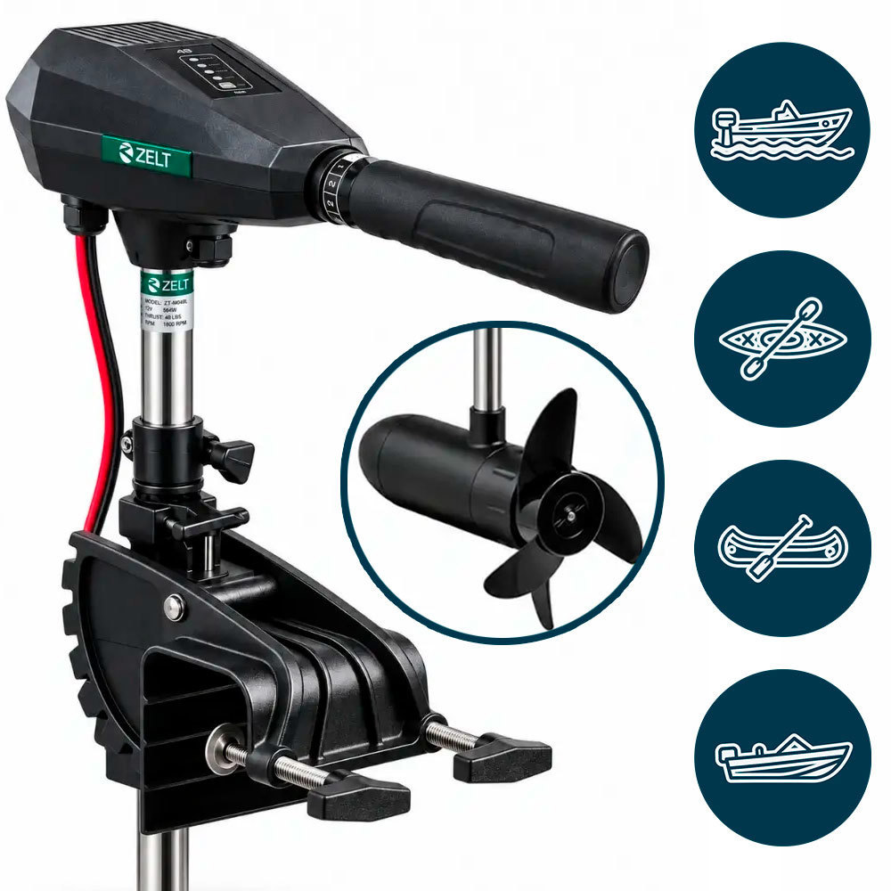 Motor Elétrico de Popa 12V 48LB para Barco Caiaque Canoa 504W Digital Haste Ajustável ZELT