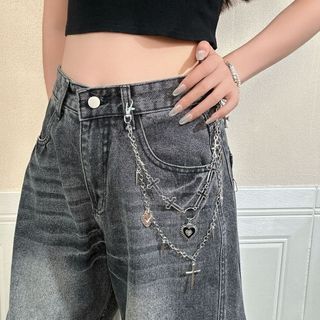 Corrente de calça feminina com cruz e coração, moderna e estilosa, corrente de cintura versátil, estilo punk e hip-hop, 