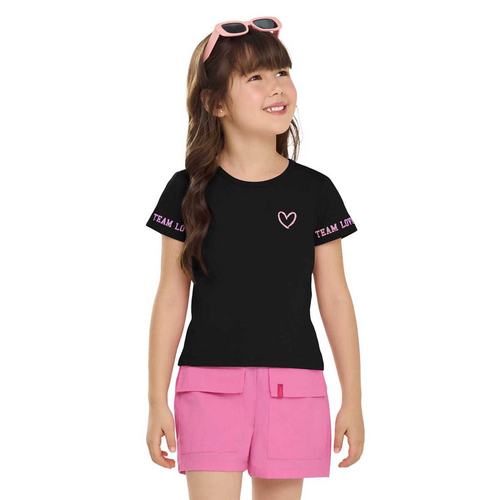 Conjunto Infantil Menina Coração Brilho Elian Preto
