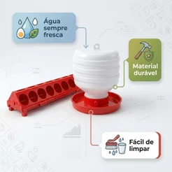 Kit Bebedouro Automático 1L + Comedouro Calha 30cm Anti Desperdício Codornas Pintinhos Galinhas Aves