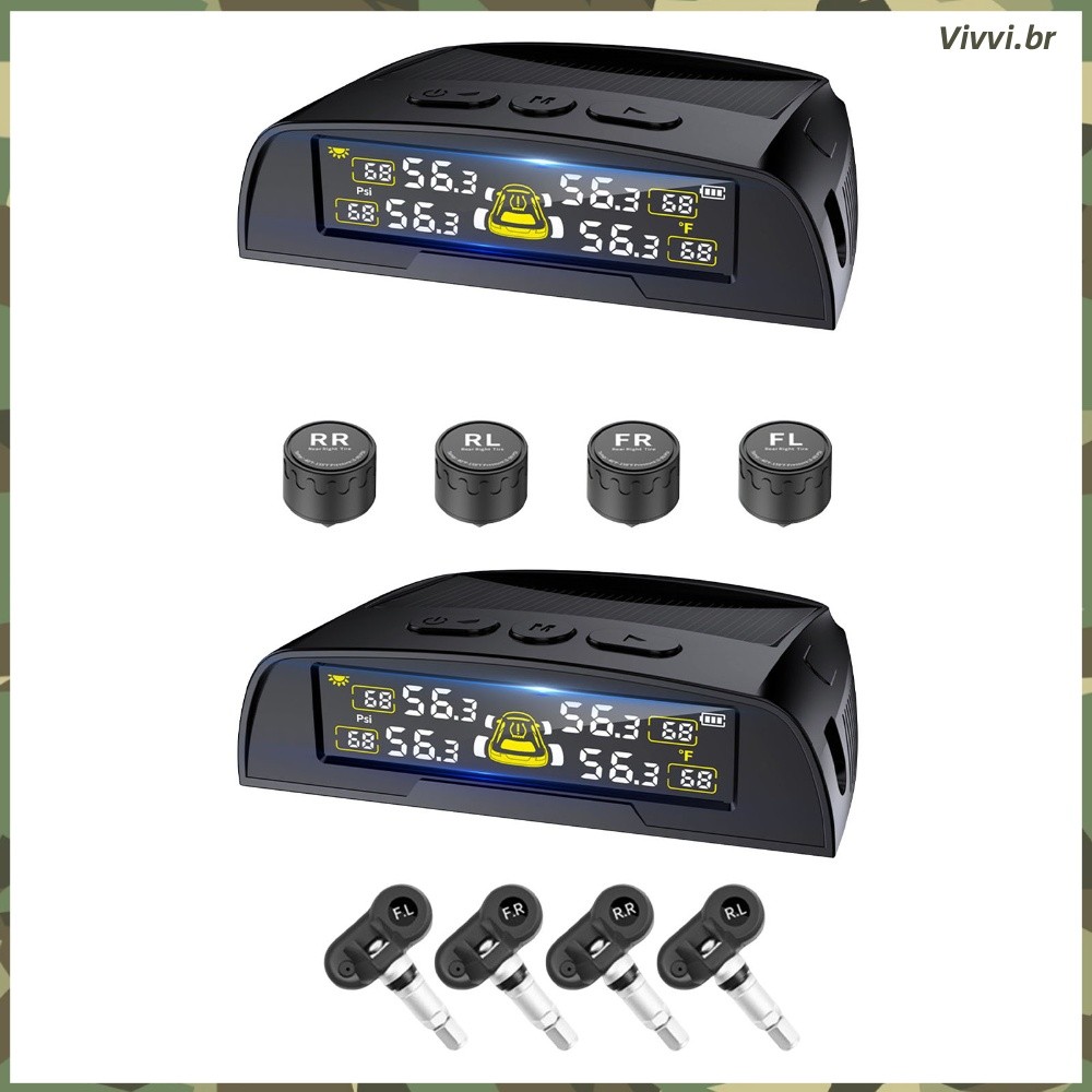 Sistema De Monitoramento De Pressão De Pneus De Veículos Com 4 Sensores Display De Dados Em Tempo Real IPX7 À Prova D'ág
