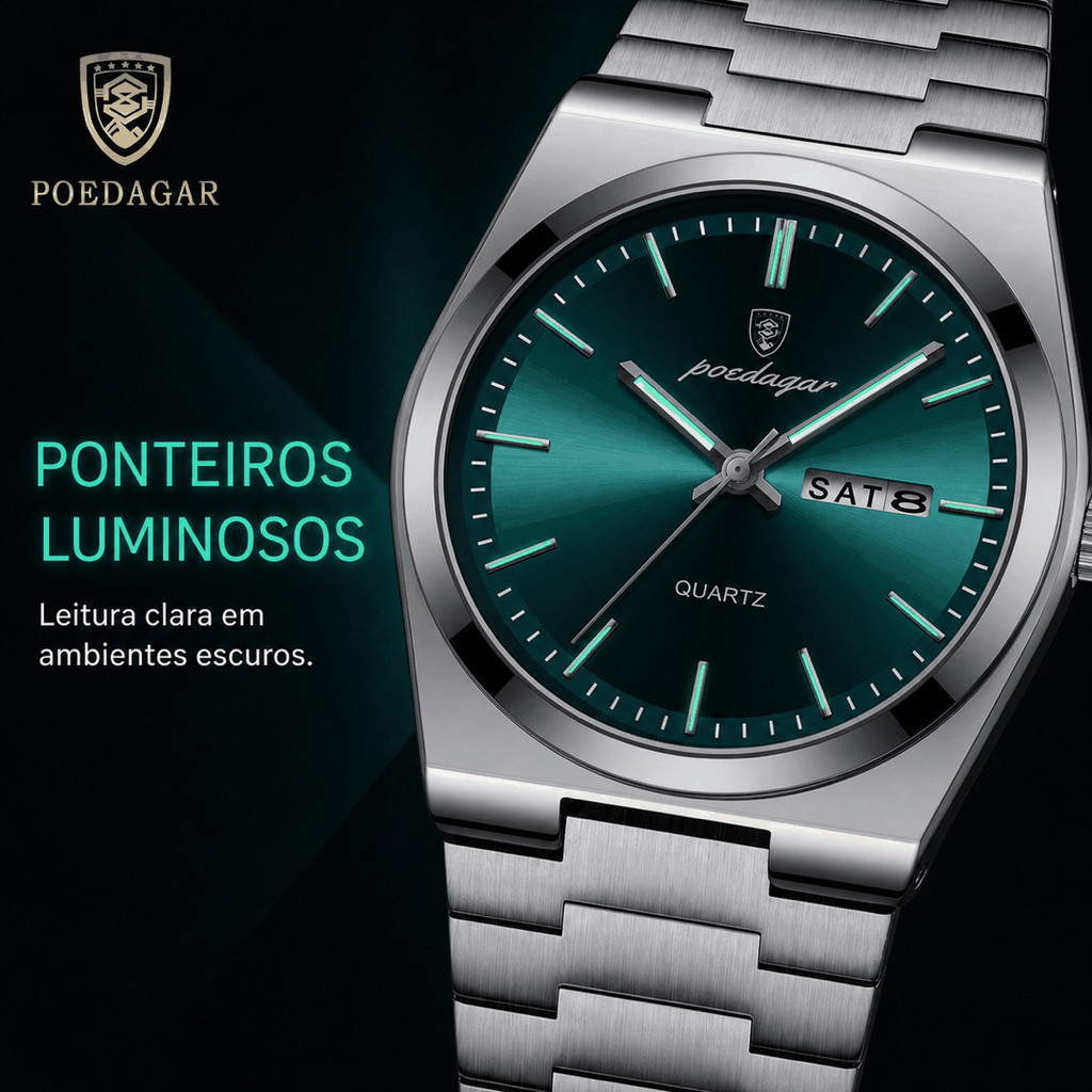 POEDAGAR 930 Relógio de luxo casual para homem, em aço inoxidável, resistente à água, ideal para o trabalho e eventos > — imagem 2 de 2