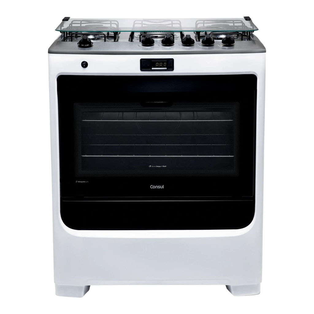 Fogão Consul 5 Bocas Branco com Dupla Chama e Timer Digital - CFS5QAB