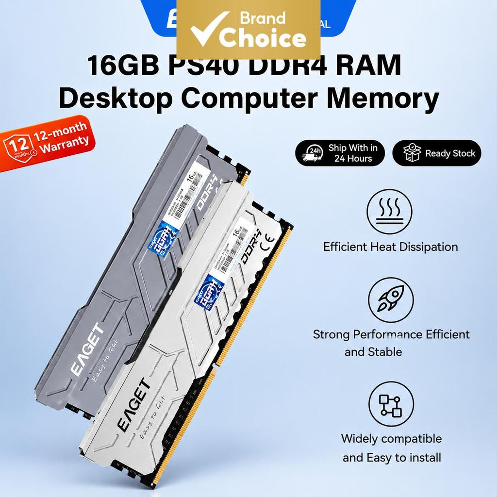 Kit de Memória RAM para Desktop EAGET PS40 DDR4 U-DIMM (2×16GB) 3200MHz 1.2V com Dissipador para Upgrade de PC Gamer