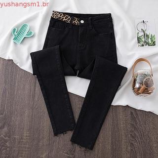 Quente Outono Inverno Feminino Pelúcia Pequena Perna Jeans Cintura Alta Fino Ajuste Grosso Estilo Coreano Calças