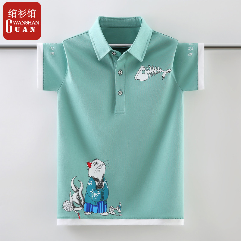 Meninos verão puro algodão lapela camiseta 2024 novo estilo médio grande crianças versão coreana meninos na moda impress