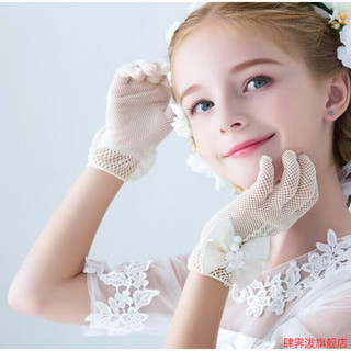Dança respirável arco vestido de casamento fino princesa crianças malha menina primavera outono vestido luvas crianças c