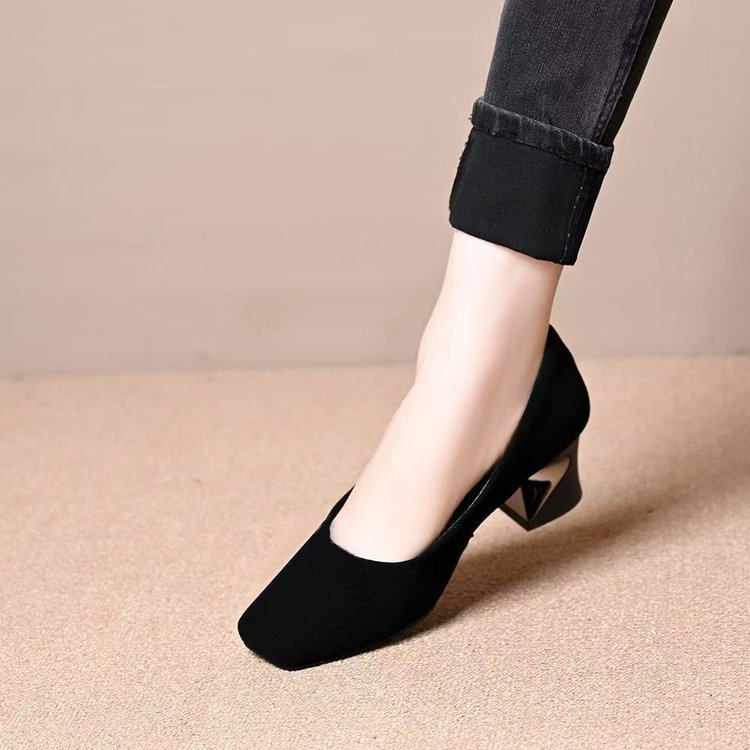 Sapatos de salto alto femininos, bico quadrado, salto anatômico, estilo retrô e elegante, salto grosso, tamanhos 34-40.