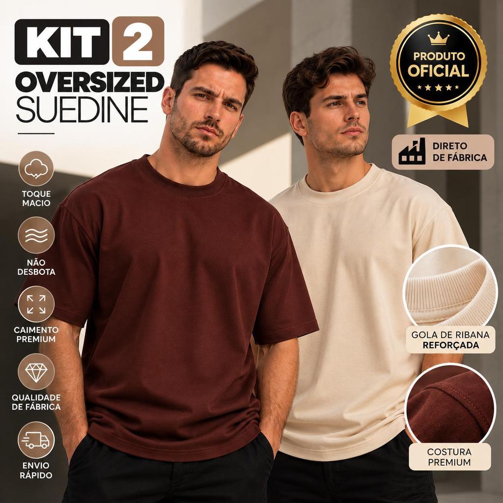 Kit 2 CamisetaS Masculina Oversized Suedine Premium Toque Macio Streetwear Gola Canelada Premium Verao Estilosa Feminino