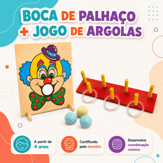 Kit Boca De Palhaço + Jogo De Argolas Gincana Festa Junina Quermesse Acerte o Alvo Pinos Coloridos