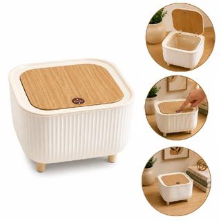 Lixeira De Mesa Mini Com Tampa Click Estilo Bambu Cesto Organizador Empilhável Escritório Banheiro Penteadeira
