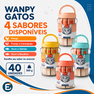 Petisco para Gatos Wanpy Creamy Sabor Frango 560g | Pote com 40 Sachês de 14g