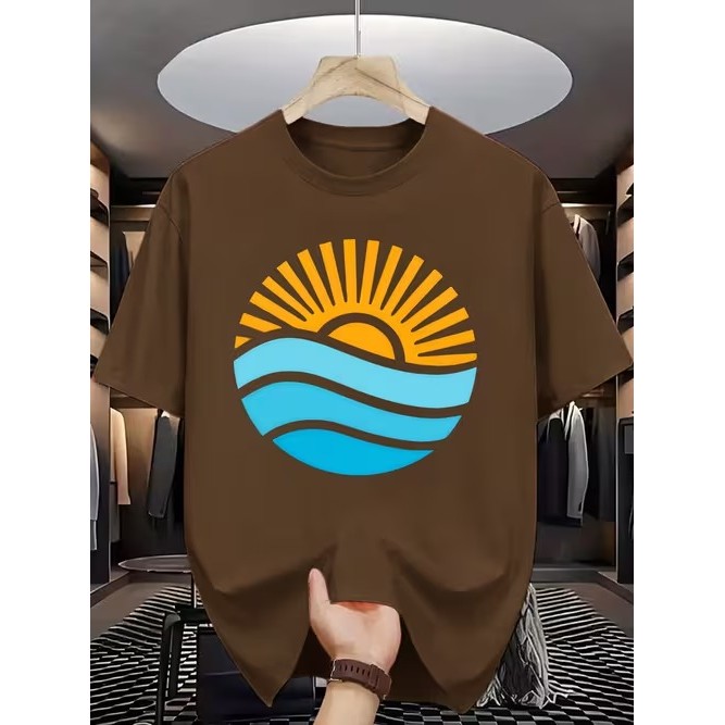 Camiseta Manga Curta Estampada Sol Mar Confortável Linda Moderna Estilosa Premium para Moda Casual Tendência Verão