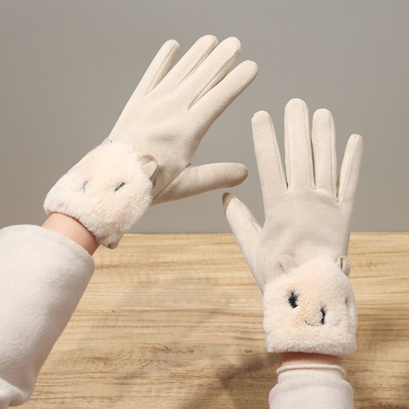 Luvas quentes femininas inverno mais veludo acolchoado estudantes versão coreana bonito ciclismo ao ar livre condução à 