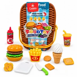 Cesta de Piquenique Brinquedo Infantil com Comidinhas e Acessórios Cozinha Educativo Faz de Conta - Castela