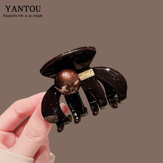 Outono inverno High-End sentimento Chocolate cor grab clip destaque perolado ervilhas grampo de cabelo moda cabelo agarr