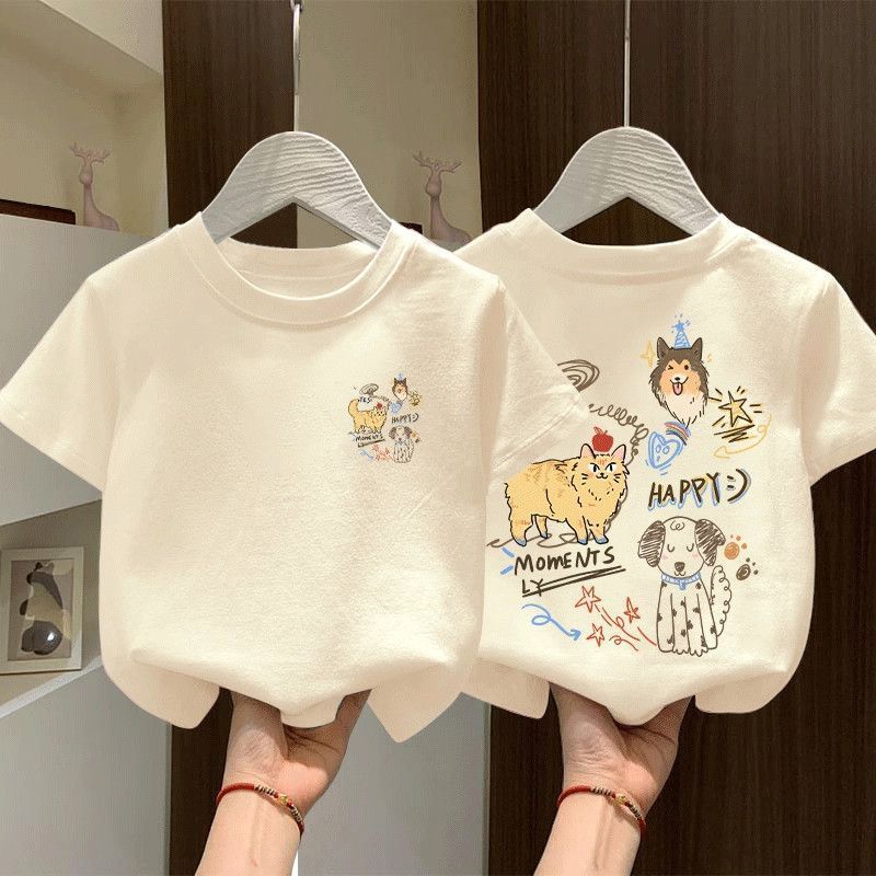 Roupas Infantis Meninos E Meninas Algodão Manga Curta Camiseta Verão Crianças Médias Grandes Soltas Meia Casual Cartoon 
