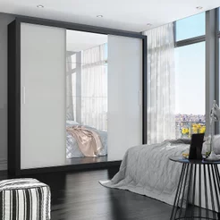 Guarda Roupa Casal 4 Espelhos 3 Portas de Correr 4 Gavetas Max Plus Espresso Móveis Preto/Off White