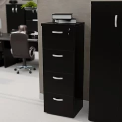 Gaveteiro Arquivo Escritório 4 Gavetas Pasta Suspensa Preto Preto