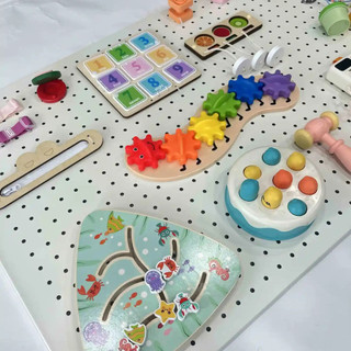 Montessori Busy Board Wooden Toy - DIY Children Parts for Life Skill Training Activity, Educational Sensory Board for 1 