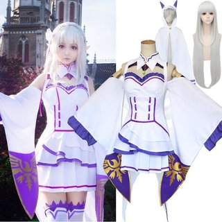 Anime Re : Life In A Different World From Zero Cute Dress Cosplay Traje Uniforme Emilia Vestido De Festa De Halloween