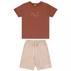 Conjunto Infantil Menino Bordado Ondas Colorittá Marrom