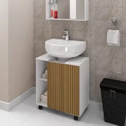 Gabinete de Coluna 1 Porta Pequin Branco/Ripado Branco/Ripado