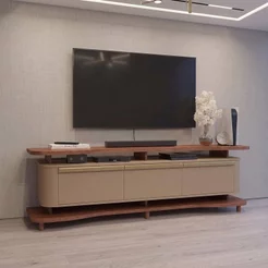 Rack para TV até 75 Polegadas 180cm Pés em Madeira Maciça Guarapari Marrom Fendi/Freijó Fendi/Freijó