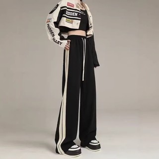 Calças esportivas listradas femininas 2026 novo estilo outono reto solto duas barras Sweatpants estudantes do ensino méd