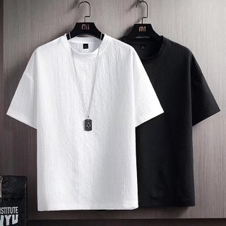Camiseta de manga curta masculina verão meia manga camiseta gelo seda poliéster roupas superiores linho cor sólida Bott