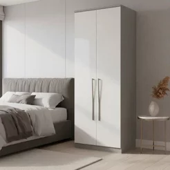 Módulo de Guarda-Roupa 2 Portas 2 Gavetas com Cabideiro Elegance Cinza/Niquel/Blanc Niquel/Blanc